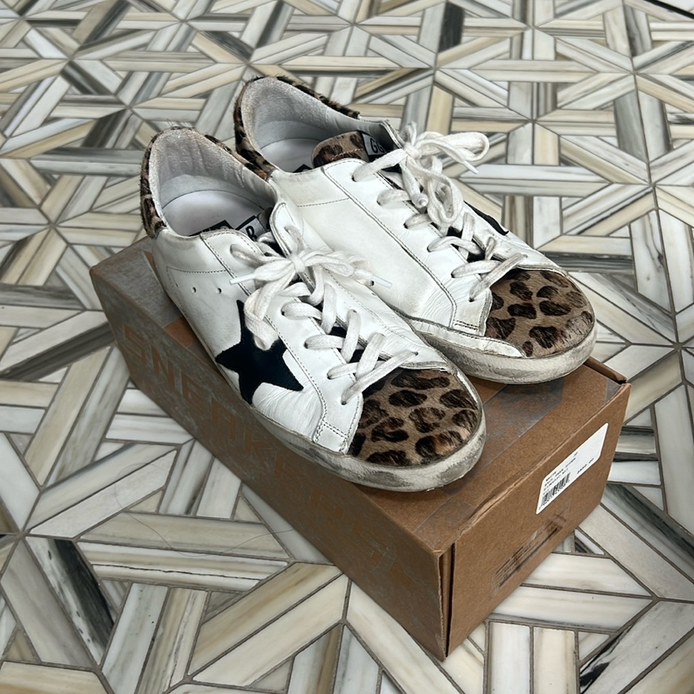 Golden goose superstar, white + leopard 38